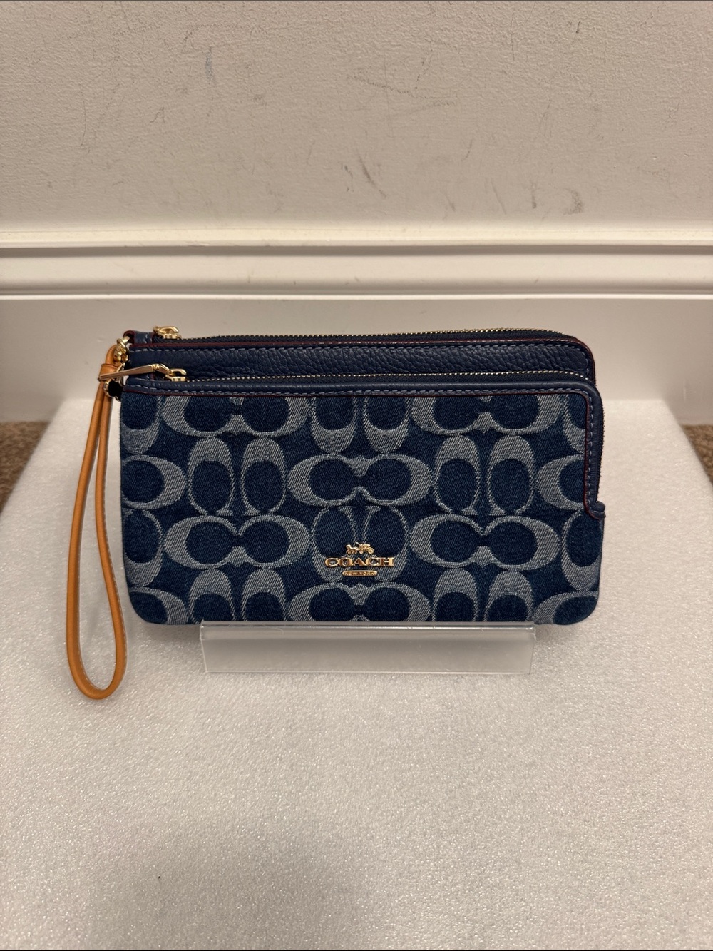 Coach denim double zip wristlet wallet